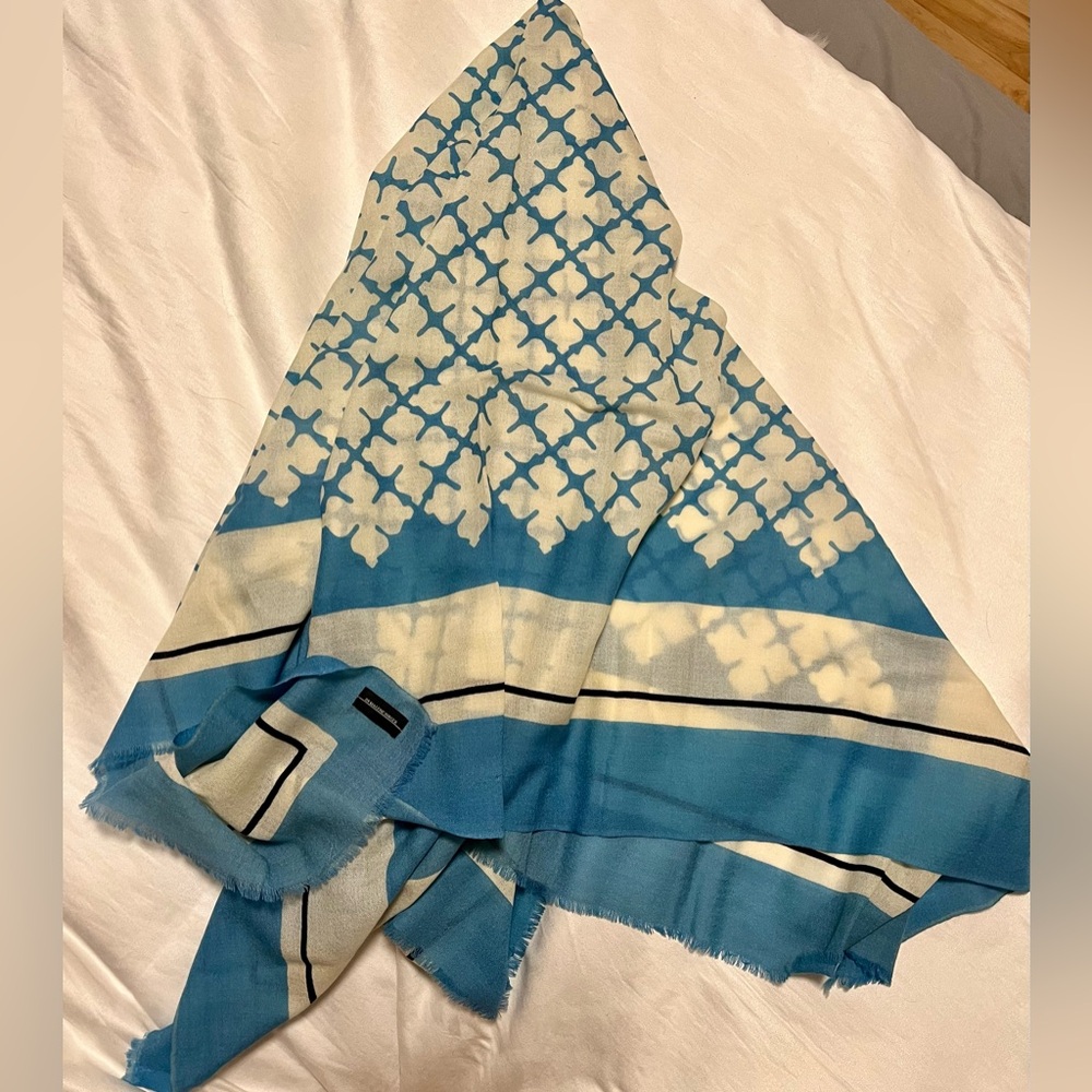 PRE-OWNED By Malene Birger Blue and Cream Patterned Scarf